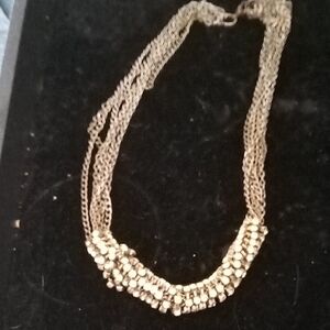Gold-Tone Multi Strand Necklace with Crystal Clusters